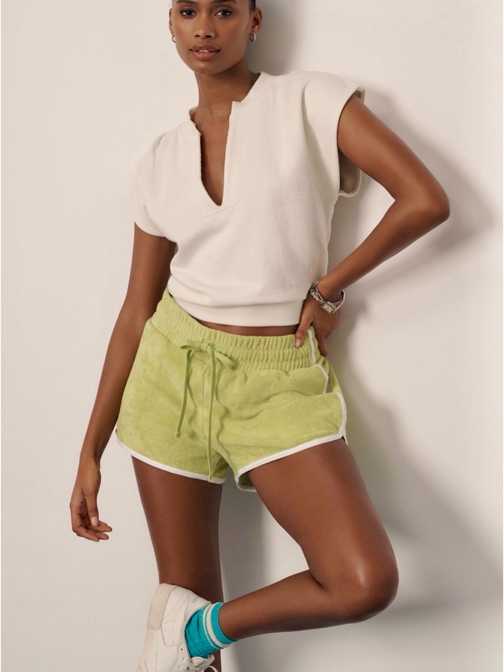 Daily Practice Lime Green Terry Athletic Shorts with Contrast Trim XS NWT